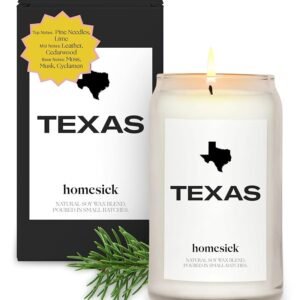 Homesick Scented Candles for Home (Texas) - 13.75 oz Long-Lasting Soy Wax Jar Candle for Women & Men for All Occasions, 60-80 Hours Burn Time - Notes of Pine Needles & Lime
