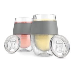 HOST Wine Freeze Cooling Cups, Insulated Wine Tumblers with Lids and Freezing Gel, Freezable Cups, Summer Gifts for Women, 8.5oz Set of 2, Gray