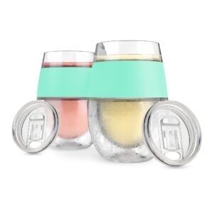 Host Wine Freeze Cup with Lid, Double Wall Insulated, Cooling Freezable Drink with Gel, Glasses for Red and White Wine, 8.5 oz, Set of 2, Mint