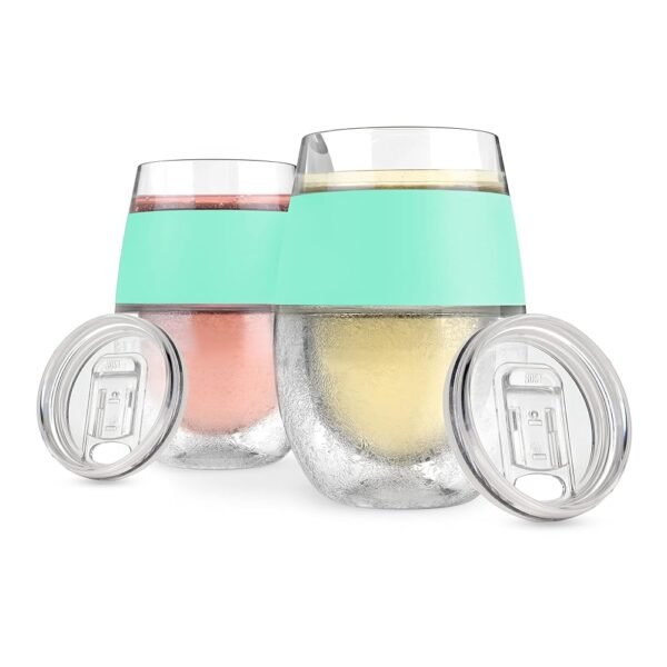 Host Wine Freeze Cup with Lid, Double Wall Insulated, Cooling Freezable Drink with Gel, Glasses for Red and White Wine, 8.5 oz, Set of 2, Mint