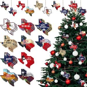 Huwena 30 Pcs Colorful Texas Christmas Ornament Xmas Wooden Ornament Hanging Decor for Christmas Tree Winter Holiday Party Supplies