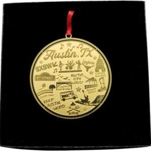 I Love My State Austin TX Ornament City Landmarks Brass (Black Gift Box)