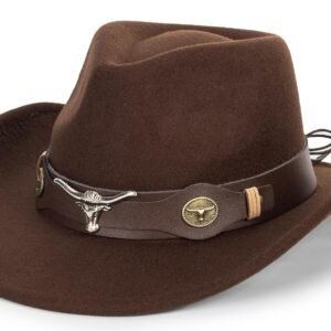 INOGIH Women Men Western Cowboy Cowgirl Hat Fedora with Pull-on Closure Outdoor Wide Brim Fedora Hat (M)
