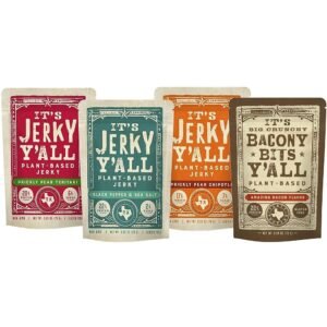 It's Jerky Y'all Plant Based Jerky and Bacony Bits Variety Pack | Beyond Tender Jerky and Crunchy Bacon Vegan Snacks | Non-GMO, Gluten Free, Vegetarian (4 Pack)