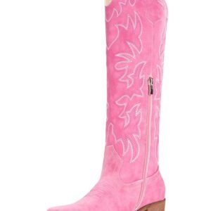 IUV Cowboy Boots For Women Knee High Western Cowgirl Boots Snip Toe Side Zipper Chunky Heel
