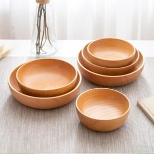 Japanese Inspired Vintage Style Wooden Bowl - Manual Polished Original Sustainable Japanese Beech Wood - Ideal for Fruit, Salad, Soup, Vegetables, Serials & Nuts (Medium 15cm...