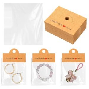 Jewelry Packaging Set for Selling 100 Pcs Jewelry Package Supplies with Clear Bags Necklace Packing Card Craft Packagings Set for Bracelets Key Chains Earring DIY Craft Retail -...