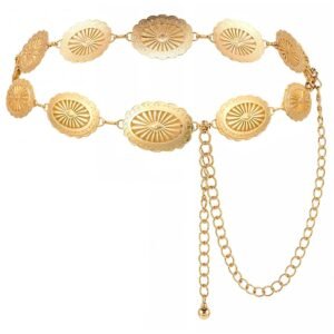 JIEYAO Western Concho Chain Belt, Cowgirl Waist Links Belt Hollow Out Flower Waistband Boho Country Concert Outfit for Women