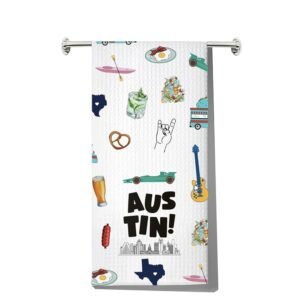 JNIAP Austin Texas Kitchen Towels Austin Texas Kitchen Gifts Texas Bluebonnet Dish Towel ATX Dish Towels (Austin kt)