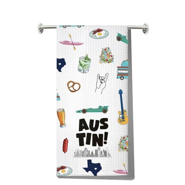JNIAP Austin Texas Kitchen Towels Austin Texas Kitchen Gifts Texas Bluebonnet Dish Towel ATX Dish Towels (Austin kt)