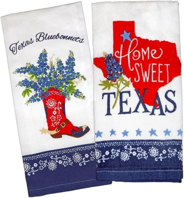 Kay Dee Designs Home Sweet Texas Bluebonnets Tea Towel and Cotton Terry Dishtowel (2 Item Bundle)
