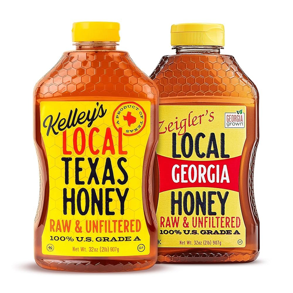 Kelley's Local Texas & Zeigler's Local Georgia Award Winning Honey (32x2 Oz) – 100% Pure, Raw & Unfiltered Honey – Explore the Difference