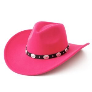 Lanzom Women Men Felt Wide Brim Western Cowboy Hats Belt Buckle Panama Hat