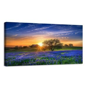Large Canvas Wall Art Texas bluebonnet field sunrise Canvas Prints Framed Painting Modern Artwork Abstract Stretched Poster Home Decoration Unique Gift 20"x40"
