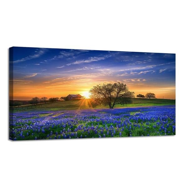 Large Canvas Wall Art Texas bluebonnet field sunrise Canvas Prints Framed Painting Modern Artwork Abstract Stretched Poster Home Decoration Unique Gift 20"x40"