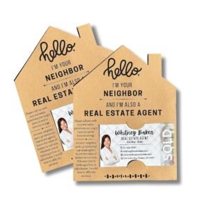 Lashicorn Real Estate Agent I’m Your Neighbor House Shaped Cards | 25 pk 5 x 7” Postcards Insert for Business Card Referral Thank You