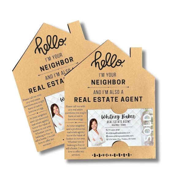 Lashicorn Real Estate Agent I’m Your Neighbor House Shaped Cards | 25 pk 5 x 7” Postcards Insert for Business Card Referral Thank You