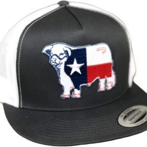 Lazy J Ranch Wear Grey & White 4" Texas Flag Bull Patch Cap Western Cowboy Theme.