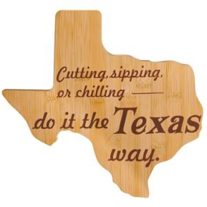 LemonRoad Bamboo Destination Texas State Shaped Cutting Board – Charcuterie & Serving Board, Texas Themed Gift for Lovers & Home Decoration, Use