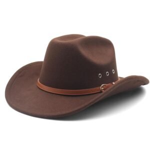 LIDHAY Cowboy Hat for Women and Men Felt Wide Brim Classic Outdoor Fedora Hats Western Cowboy Cowgirl Hats with Belt Buckle