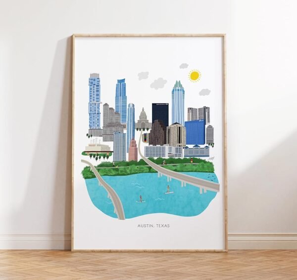 Lindsey Kay Collective Austin Skyline Art Print 12x16 | Wall Art | Illustration | Buildings | Downtown | Cityscape | Texas | Aesthetic | Poster | Wall Art | Gift | Gallery Grade...