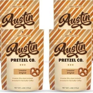 Lonestar Original Pretzels – 4 Oz Gourmet Bite-Sized Snacks Coated in Rich Butter Toffee – Perfect for Sharing or Indulging (Pack of 4)