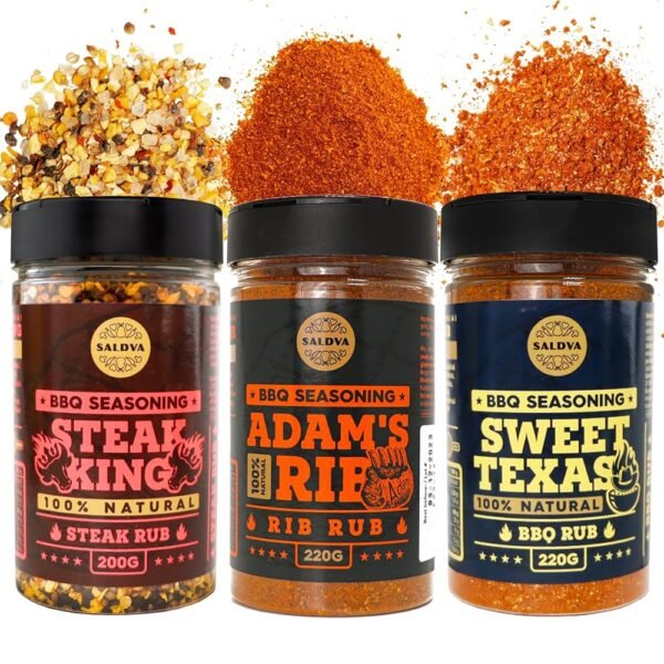Meat Lover's Selection of 3 BBQ Rubs - Adam's Rib + Sweet Texas + Steak King - 100% Natural, Large Jars