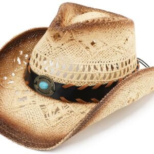 Men Women Cowgirl Straw Western Cowboy Hat