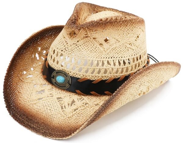 Men Women Cowgirl Straw Western Cowboy Hat