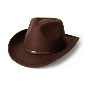 Men & Women's Classic Wide Brim Western Felt Cowboy Cowgirl Hat with Belt Buckle