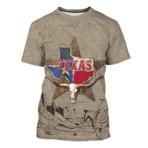 Men's Texas Map Shirt US Texas Flag T-Shirt 3D Printing Retro Short Sleeve Shirt Casual Round Neck Top Unisex
