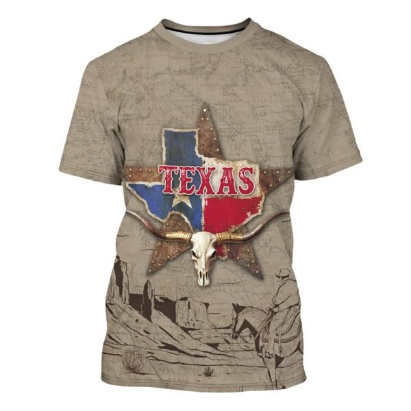 Men's Texas Map Shirt US Texas Flag T-Shirt 3D Printing Retro Short Sleeve Shirt Casual Round Neck Top Unisex