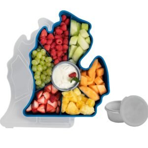 Michigan Serving Tray - Unique 7 Compartment Mitten State Reusable Snack Tray w/Dressing Cup. Great for Entertaining and Storage for Appetizers, Snacks, Chips & Dip