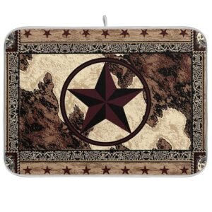 Microfiber Dish Drying Mat for Kitchen Counter,Western Texas Star Vintage Style Stars on Wood Panel Rustic Absorbent Reversible Dishes Drainer Mats Sinks Tableware Drying Pad...