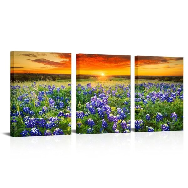 Nachic Wall 3 Piece Sunset Picture Wall Art Beautiful Texas Bluebonnets Field Photo Painting on Canvas Modern Natural Landscape Poster Artwork for Home Bedroom Decor Ready to...