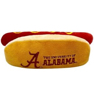 NCAA Alabama Crimson Tide HOT Dog Plush Dog & CAT Squeak Toy- Cutest HOT-Dog Snack Plush Toy for Dogs & Cats with Inner Squeaker & Beautiful Football/Basketball Team Name/Logo