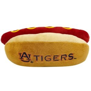 NCAA Auburn Tigers HOT Dog Plush Dog & CAT Squeak Toy- Cutest HOT-Dog Snack Plush Toy for Dogs & Cats with Inner Squeaker & Beautiful Football/Basketball Team Name/Logo