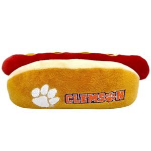 NCAA Clemson Tigers HOT Dog Plush Dog & CAT Squeak Toy- Cutest HOT-Dog Snack Plush Toy for Dogs & Cats with Inner Squeaker & Beautiful Football/Basketball Team Name/Logo