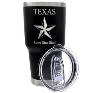 Palm City Products Premium 30 oz Texas Lone Star State Engraved Black Tumbler with Slider Lid - Ideal for Texans Proud of Their Heritage