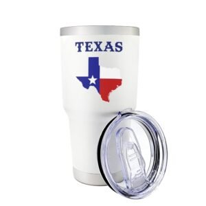 Palm City Products Premium 30 oz Texas Tumbler with Slider Lid | White Stainless Steel Insulated Cup | Texas Map & Flag | Ideal for Hot & Cold Drinks | Excellent Souvenirs &...