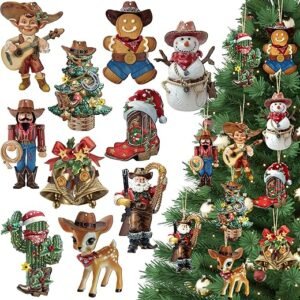 Patelai 40 Pcs Western Christmas Ornament Wooden Cowboy Ornament Christmas Tree Decorations Wooden Cowboy Santa Snowman Elk Nutcracker Hanging Decorations Western Party Decor for Xmas Tree Home Decor