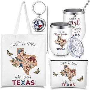 Paterr 4 Pcs City Gifts Souvenirs Texas Canvas Bag California Makeup Bag Italy 12oz Stainless Steel Tumbler with Lid Texas Keychain California Italy Lover Gifts Souvenirs for Women Men(Texas)