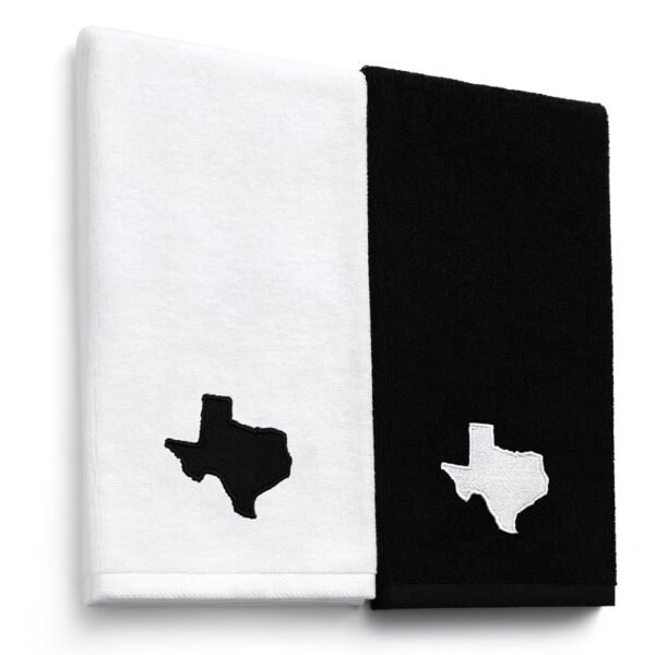 Peryiter 2 Pcs Texas Kitchen Towels Texas Souvenirs Gifts Cotton Black and White Embroidered 13.4 x 29.1'' Hand Towels for Kitchen Bathroom Dish Home