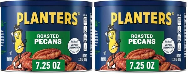 PLANTERS Roasted Pecan Nuts, Party Snacks, Plant-Based Protein, 7.25 Oz Canister (Pack of 2)