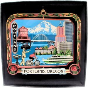 Portland Oregon Brass Ornament Black Leatherette Gift Box