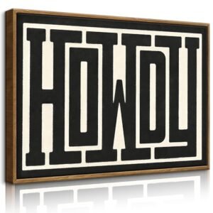 QIYFFBN Framed Funky Western Wall Decor Black and White Howdy Wall Art Big Texas Modern Canvas Picture Southwestern Country Ranch Sign Print Trendy Cowgirl Cowboy Farmhouse...