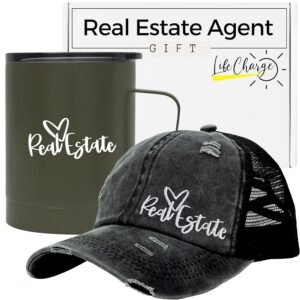 Real Estate Agent Gifts for Women. Stylish Realtor Gift Set for People who Love Marketing Real Estate Sales. Embroidered Distressed Ponytail Tracker Hat & Insulated Tumbler...