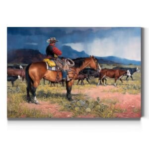 Renditions Gallery Canvas Animal Wall Art Modern Decorations Paintings Cloudy Outdoor Cowboy Abstract Vibrant Western Lifestyle Artwork Prints for Bedroom Office Kitchen -...