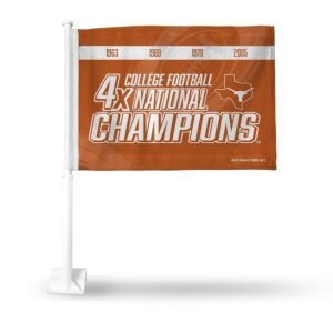 Rico Industries NCAA Texas Longhorns Champ Double Sided Double Sided Car Flag - 16" x 19" - Strong Pole That Hooks onto Car/Truck/Automobile
