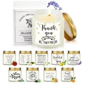 Roowest 10 Jars Thank You Gift Candles 3.5 oz Employee Appreciation Gifts Bulk Soy Wax Jar Inspirational Candle Thank You for Coworkers Employee Women Teacher...